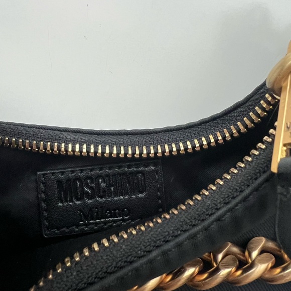 Moschino Black Logo Lettering Hobo Shoulder Bag with Gold Chain - Picture 3 of 7